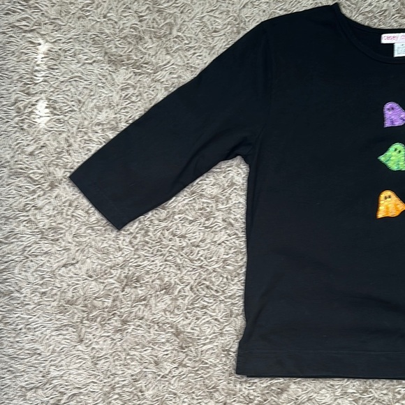 Vintage Casey Coleman Small Ghost Beaded Graphics Black Mid Sleeves Size Medium - Picture 2 of 7